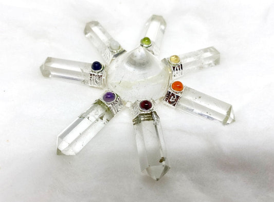 Crystal Quartz 7 Point Energy Generator with Crystal Pyramid