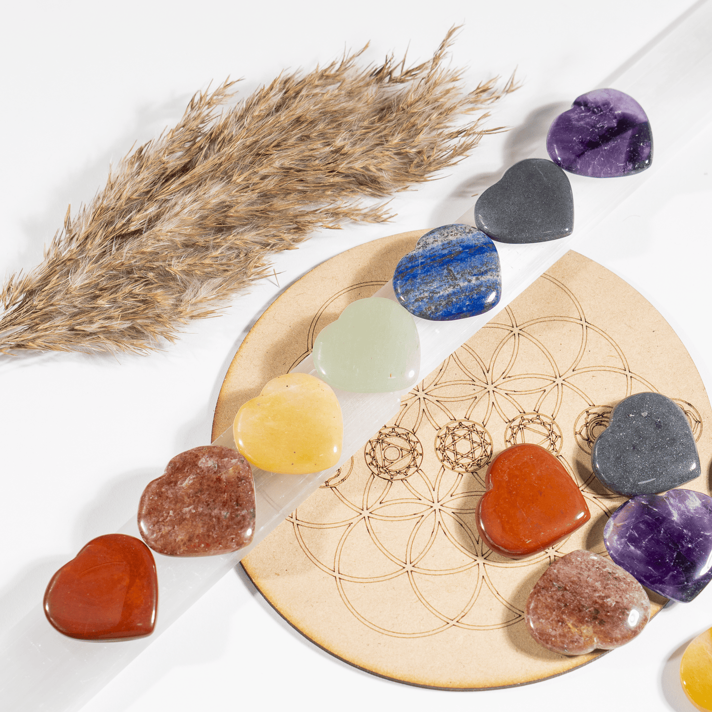Heart Shape 7 Chakra Set, Chakra Stones - Pocket Heart Stones