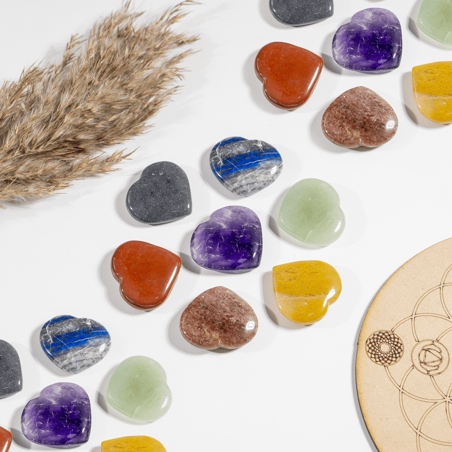 Heart Shape 7 Chakra Set, Chakra Stones - Pocket Heart Stones