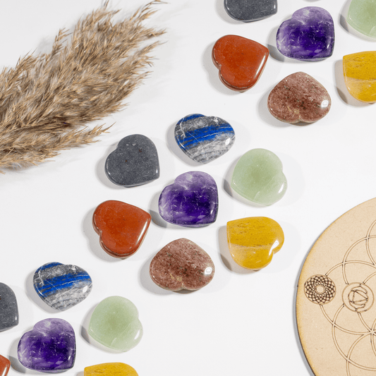 Heart Shape 7 Chakra Set, Chakra Stones - Pocket Heart Stones