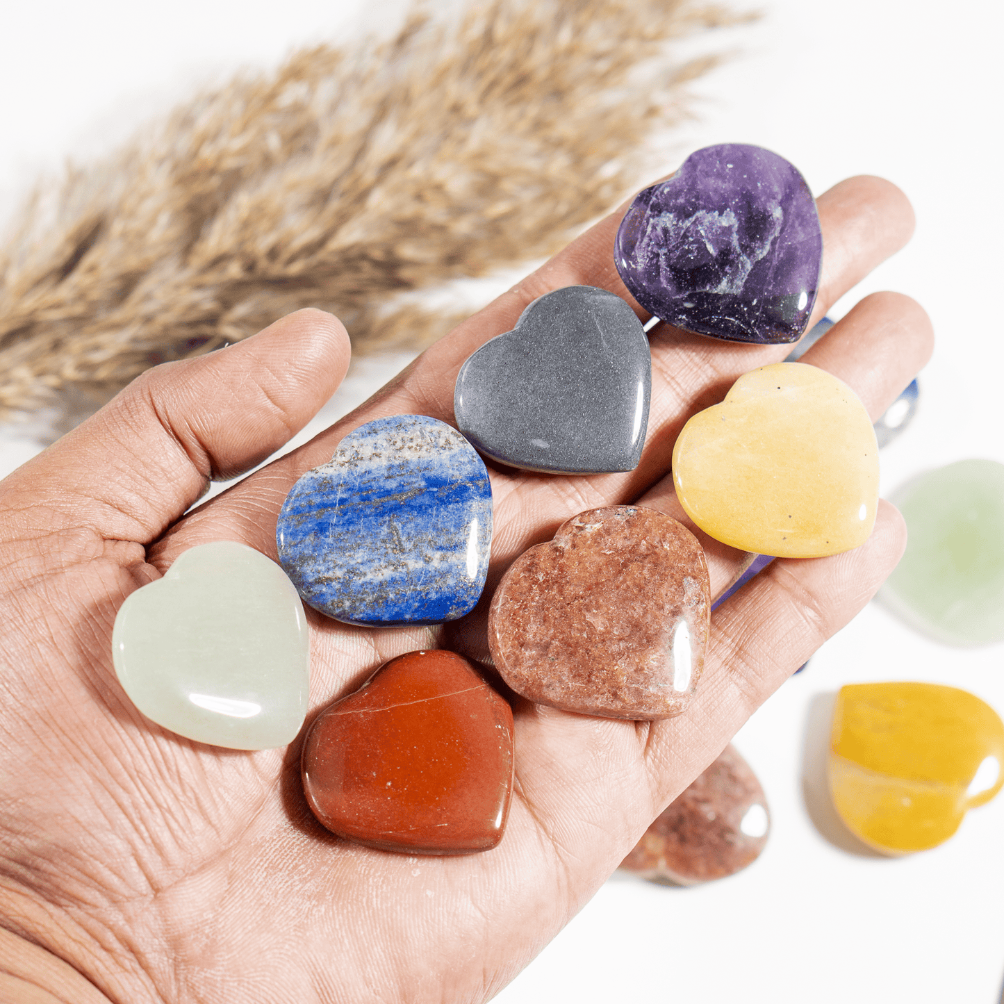 Heart Shape 7 Chakra Set, Chakra Stones - Pocket Heart Stones
