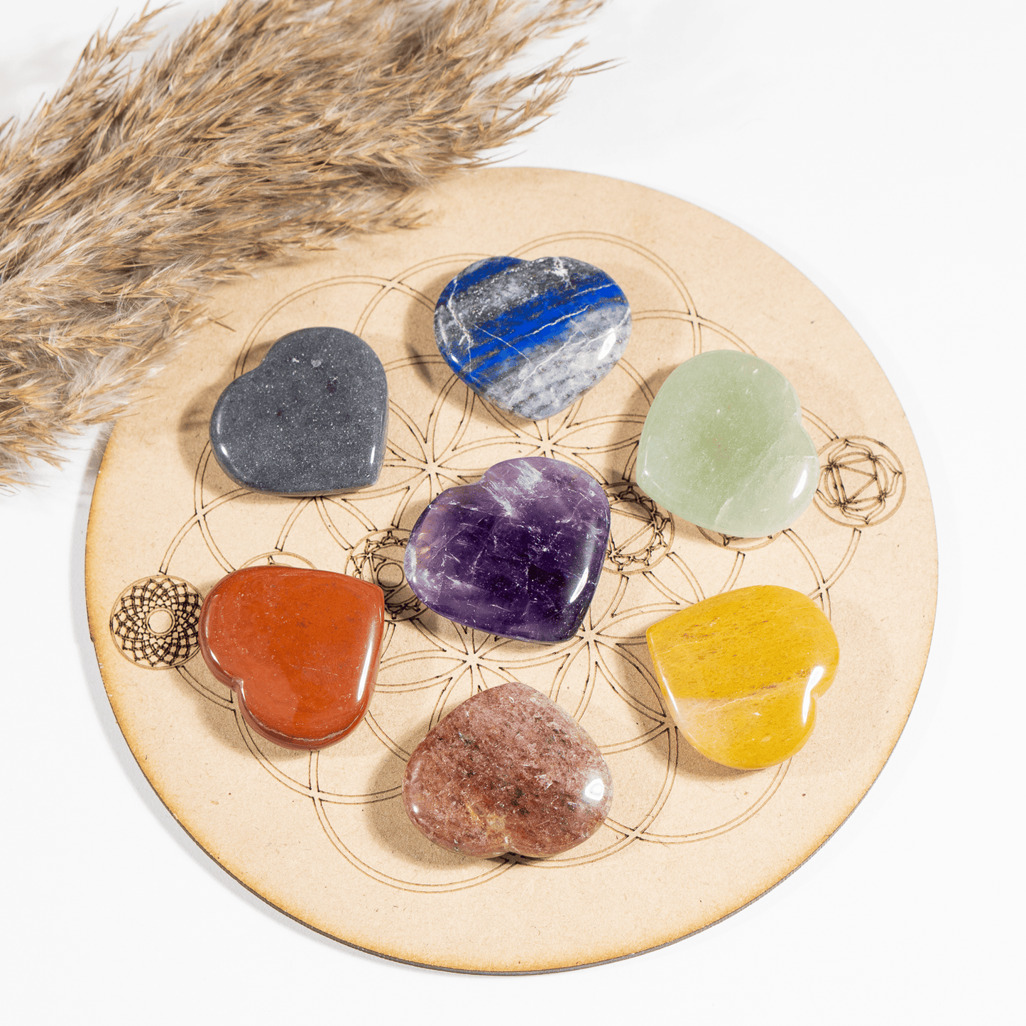 Heart Shape 7 Chakra Set, Chakra Stones - Pocket Heart Stones