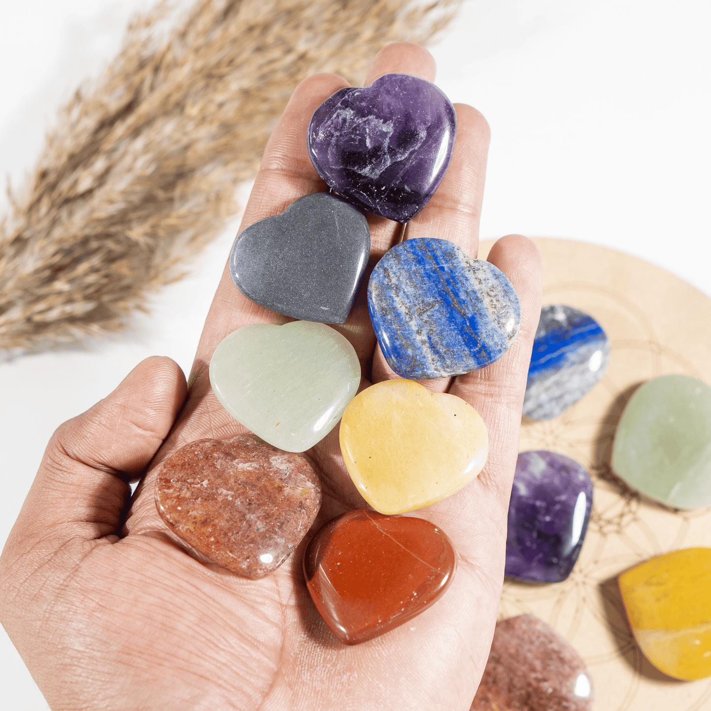 Heart Shape 7 Chakra Set, Chakra Stones - Pocket Heart Stones