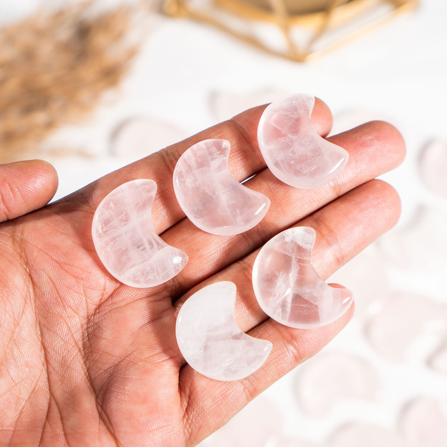 Rose Quartz Polished Crystal Moons